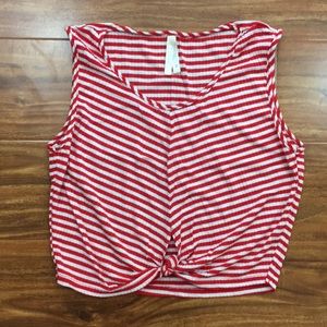3/$25 Col Story Red White Stripe Knot Sleeveless Crop Top Size Medium Coastal